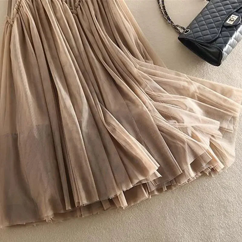 Elegant Mesh-Panel Skirt