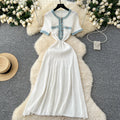 High-End Denim Stitching Knit Dress