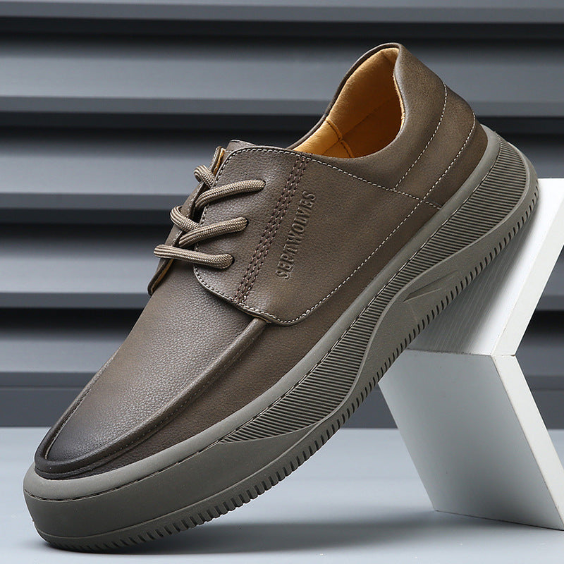 Men's Genuine Leather Breathable Thick Sole Casual Sneakers