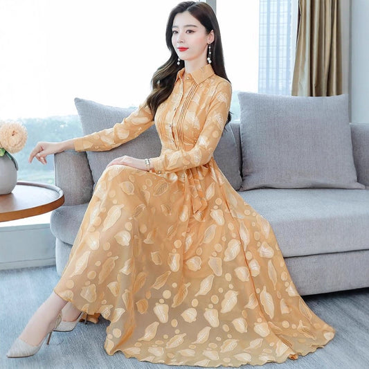 Women’s 2025 Slim Jacquard Chiffon Long Dress