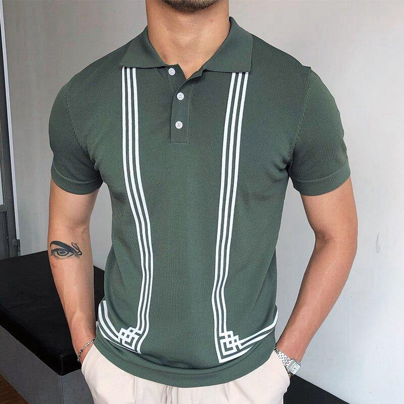 Green Striped Slim Polo