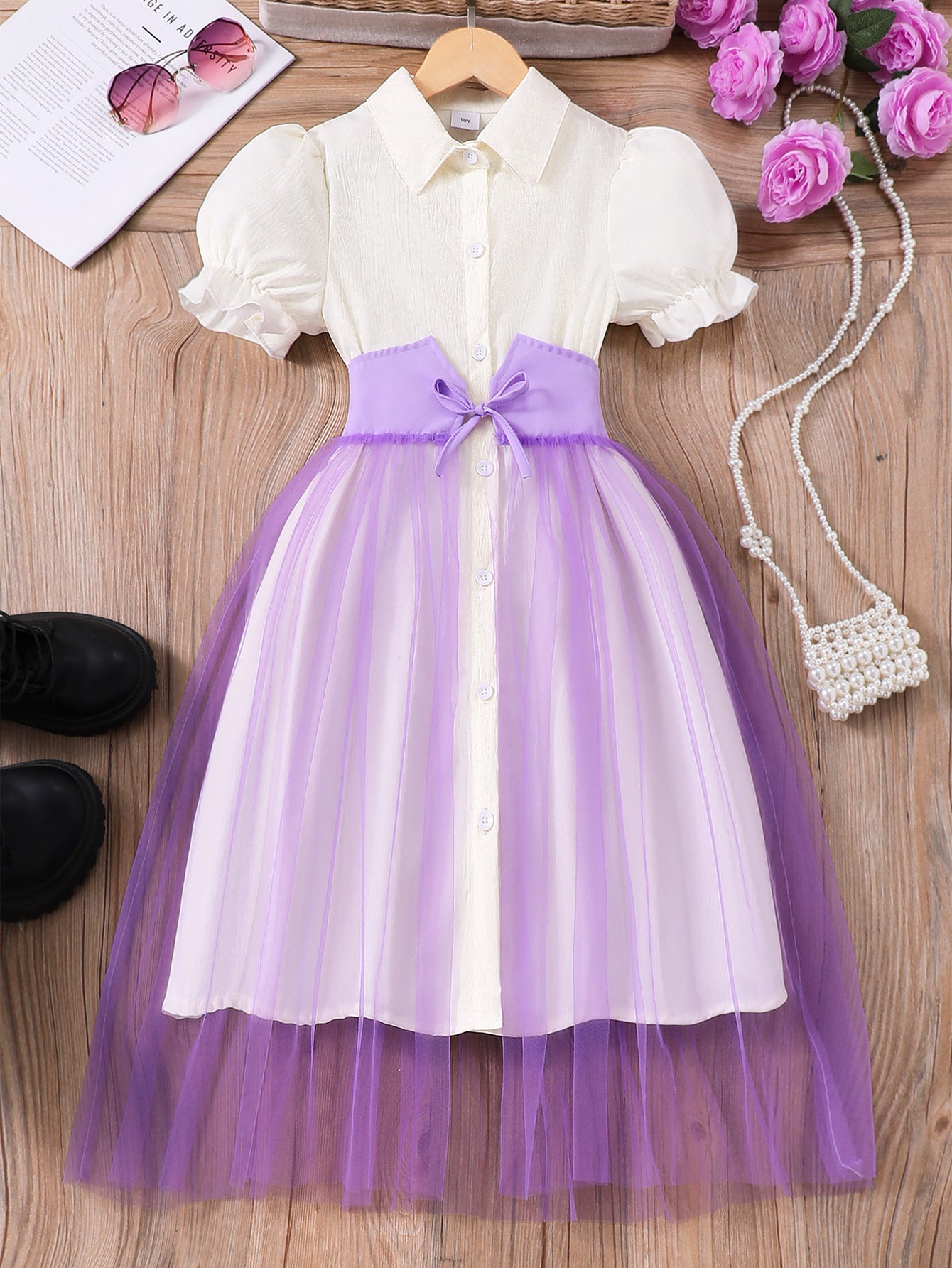 Girls' Puff Sleeve Mesh Dress – For Teens & Kids