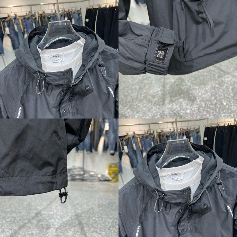Mens Half-Zip Hooded Cargo Jacket