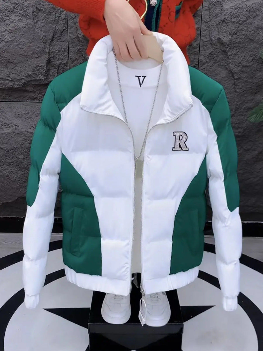Stylish Embroidered Short Ruffian Jacket for Men  Korean Winter Cotton Coat