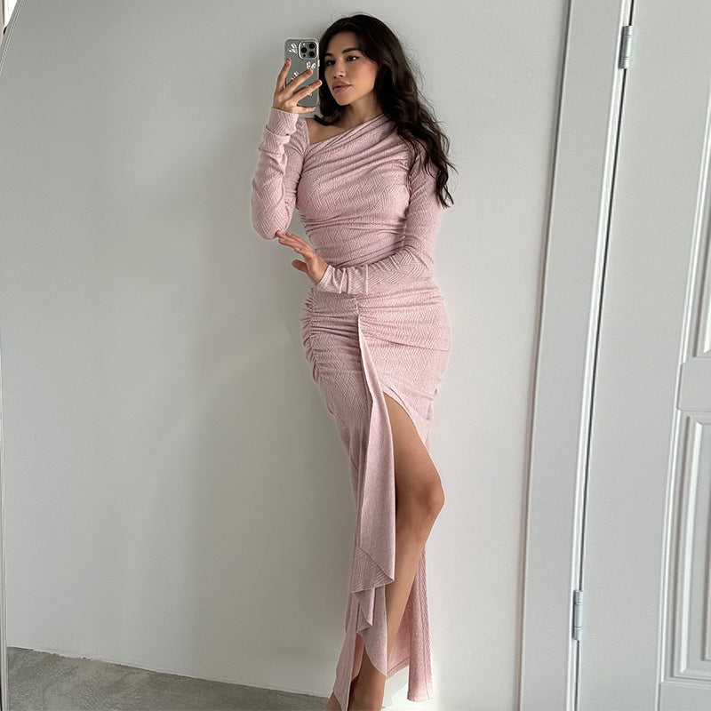 Elegant Embossed Slit Dress