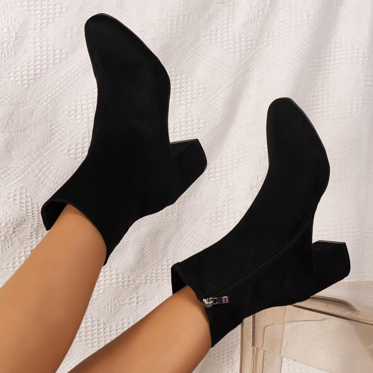 Thick heel short tube skinny boots