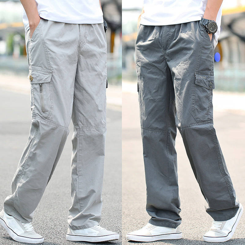 Mens Spring & Autumn Thin Cotton Cargo Pants  Loose Fit, Multi-Pocket, Breathable, Plus Size