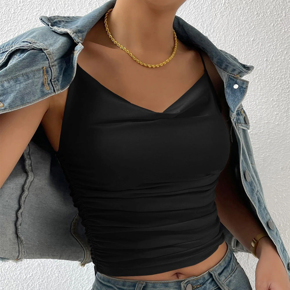 Swing neck knitted high-elastic camisole top