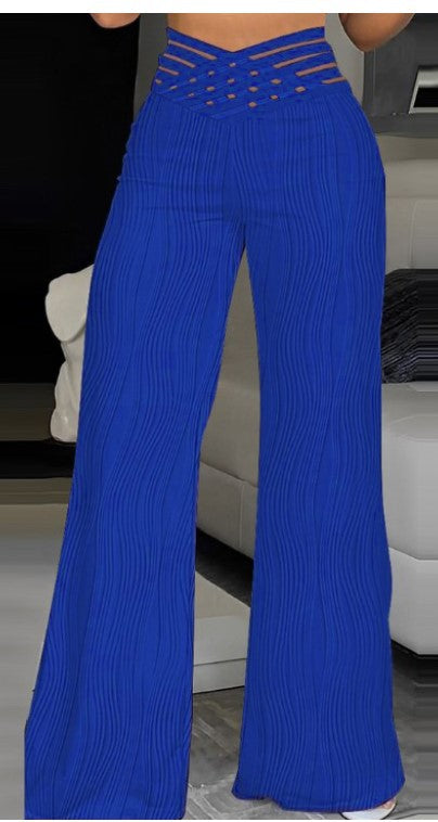 Women's high-waisted slacks, draped pleated cut-out water ripple wide-leg trousers