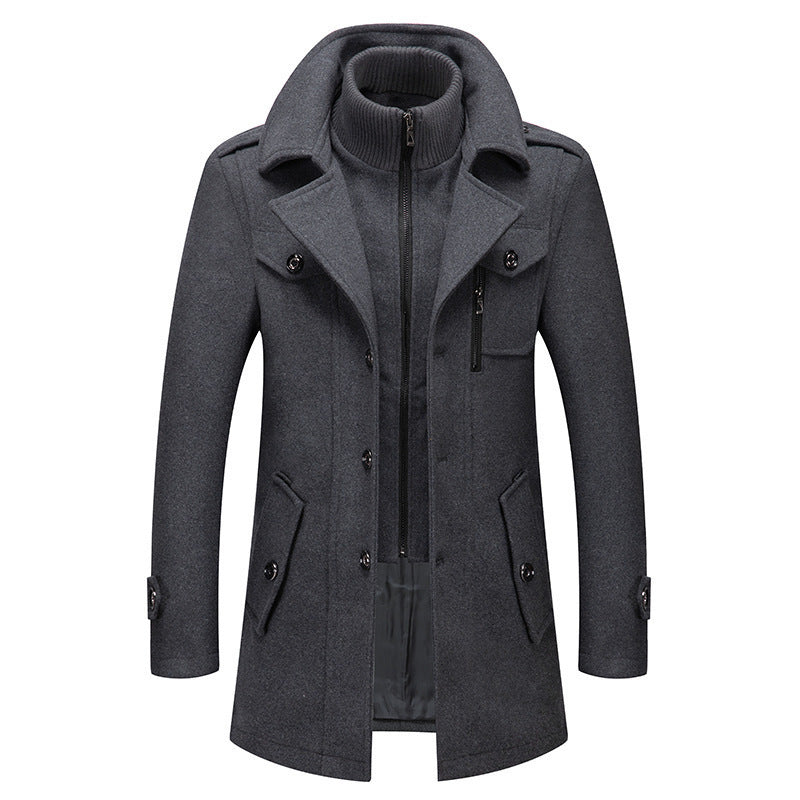 Men’s Double Collar Wool Blend Coat – Business Casual Winter Overcoat