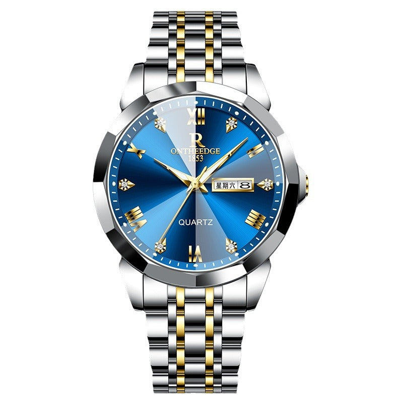 Luxury Couple Watches - Stainless Steel Quartz with Dual Calendar