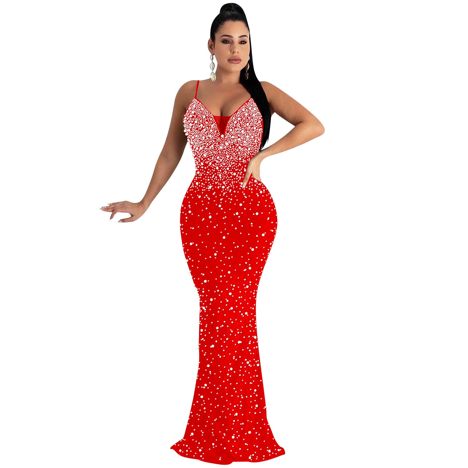 Hot Diamond Sexy Suspenders Sleeveless Long Dress