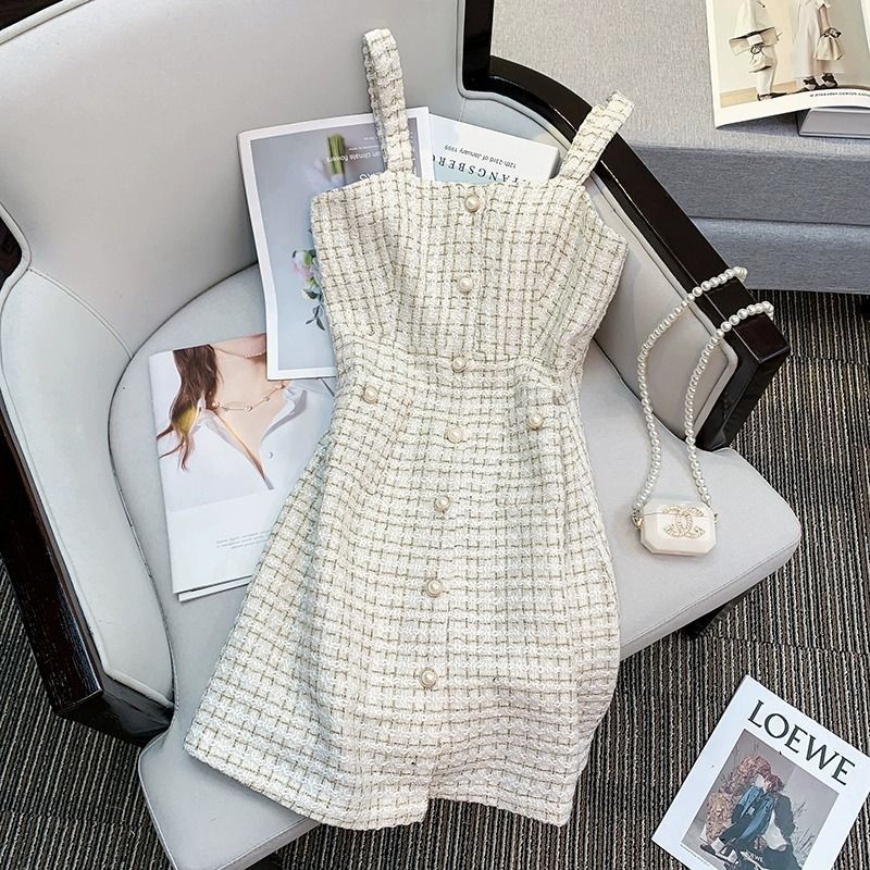 Tweed small fragrance style sub strap skirt two set