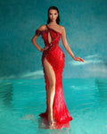 High-waisted slit slim fashion banquet evening dress