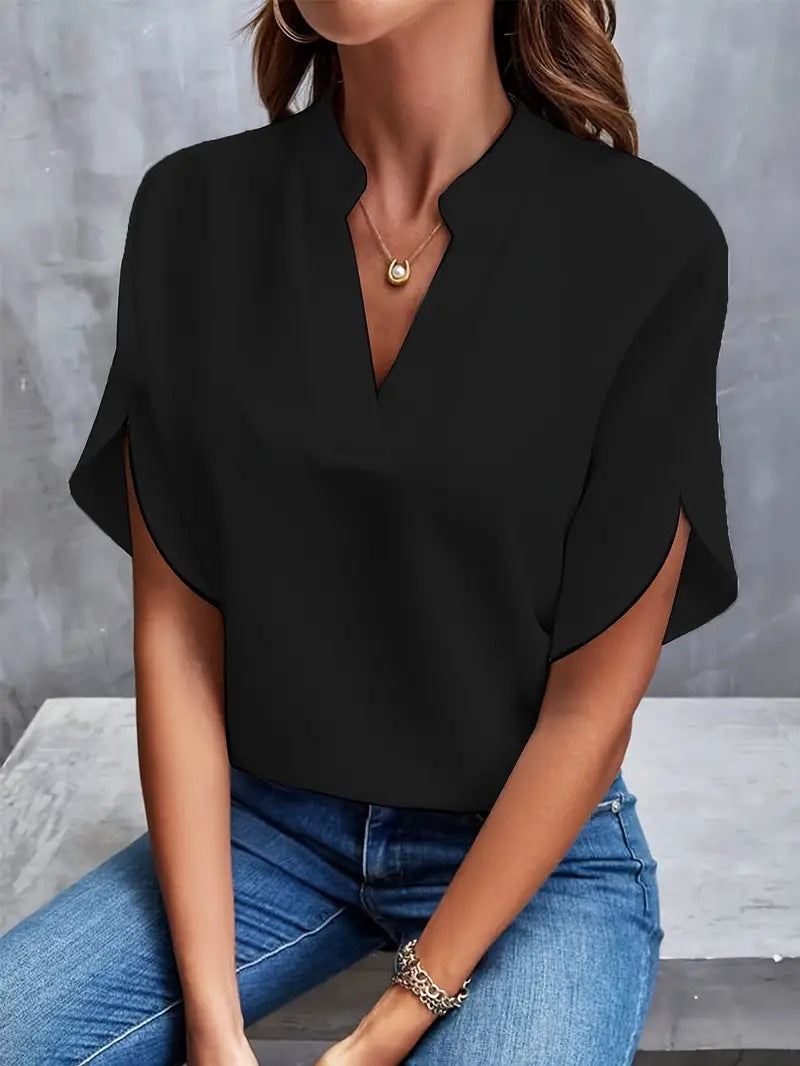 Summer Casual V-Neck Loose Fit Women’s Solid Color Top