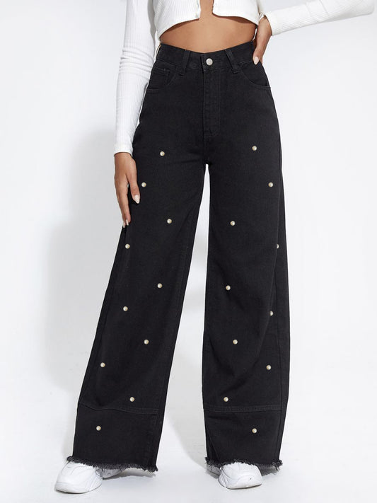 Sense Pearl Black Raw Trim Stitched Pants