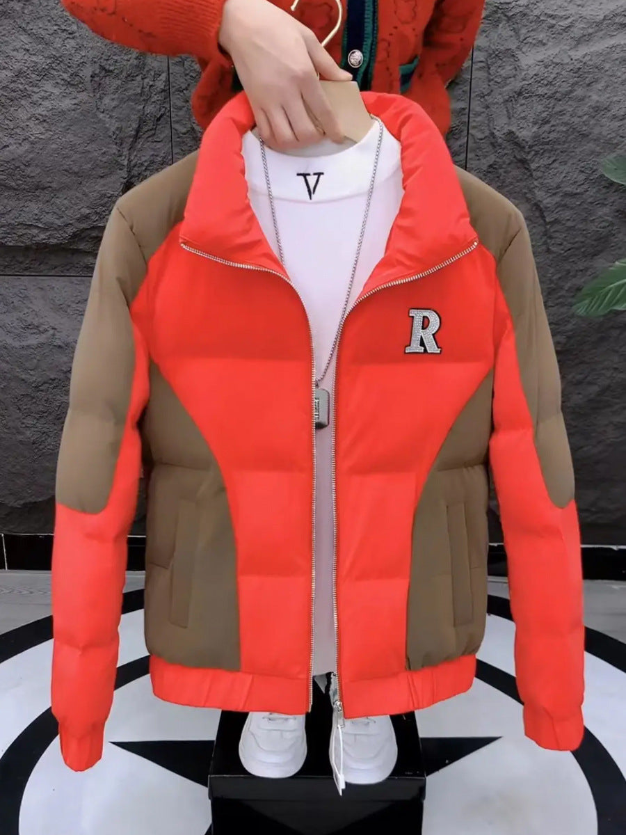 Stylish Embroidered Short Ruffian Jacket for Men  Korean Winter Cotton Coat (On Hand)
