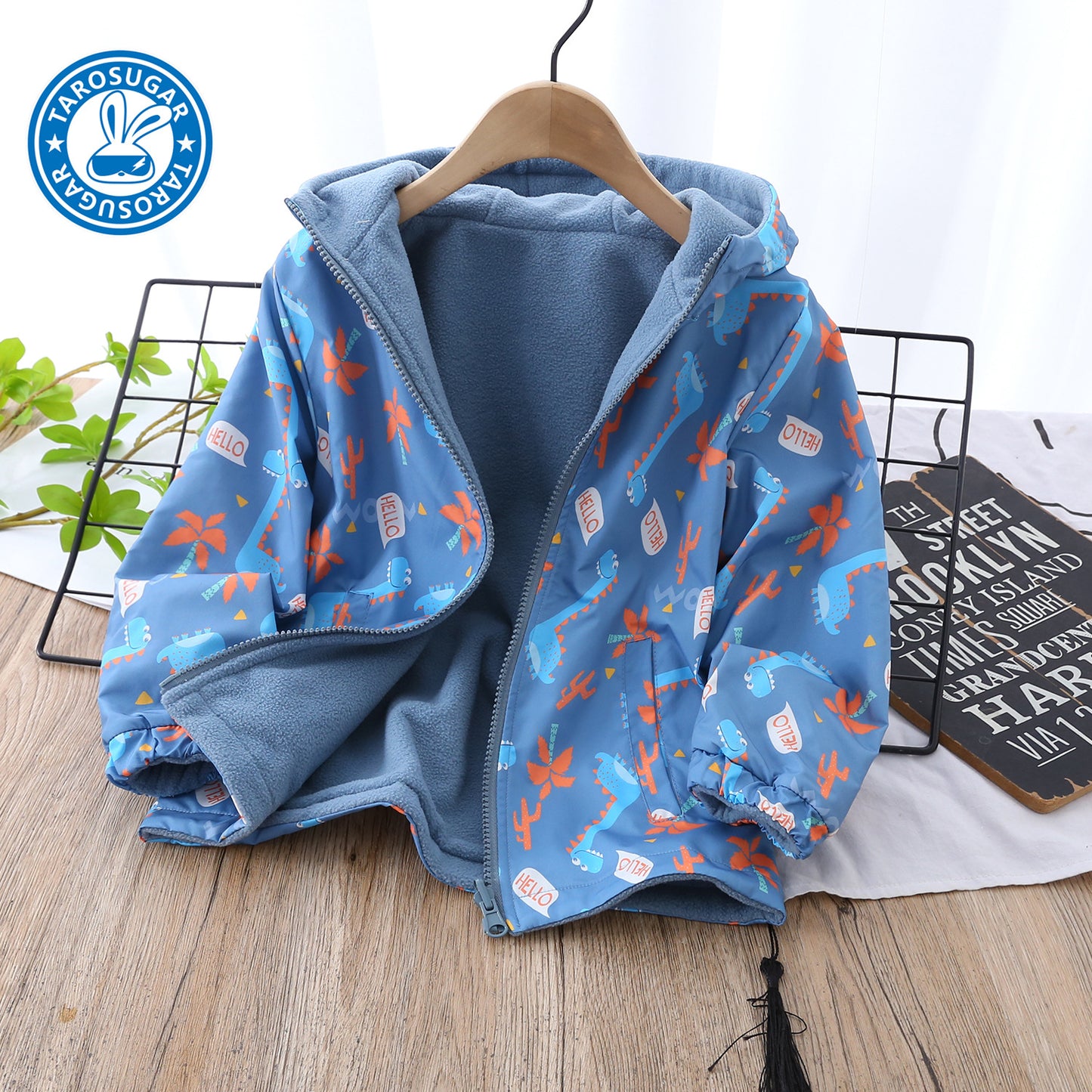 Reversible Girls' Hooded Polar Fleece Jacket  Thickened Winter Warmth (On Hand)