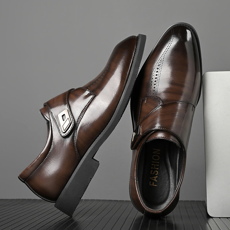 British Style Velcro Leather Shoes for Men  Business Casual & Formal Slip-On