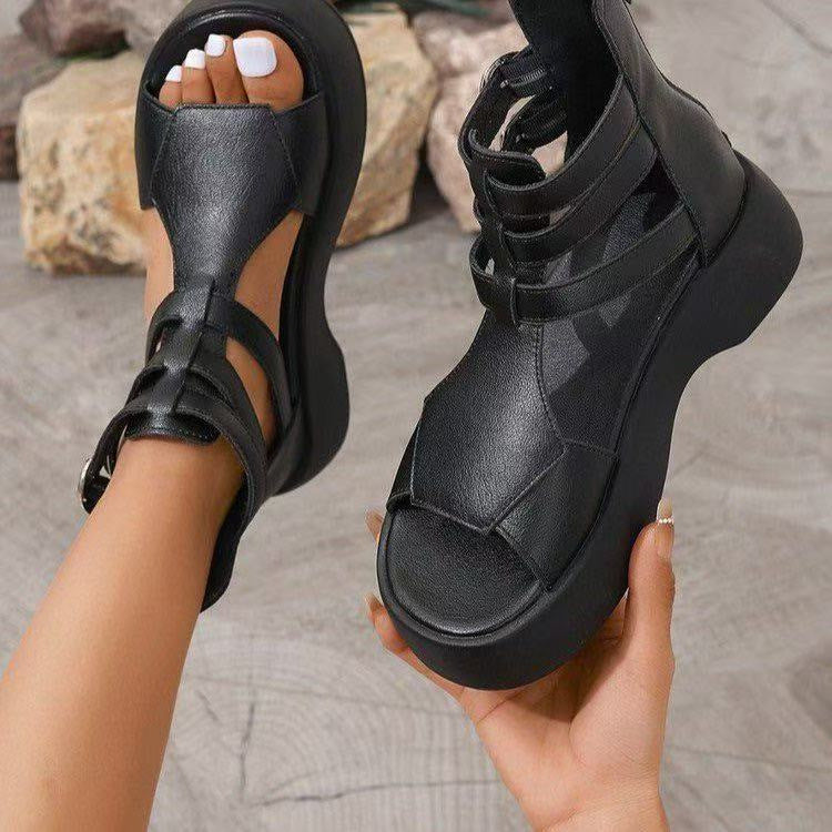 Women's Roman Flatform Sandals Buckle Strap, Open Toe, Flat Heel (On Hand)