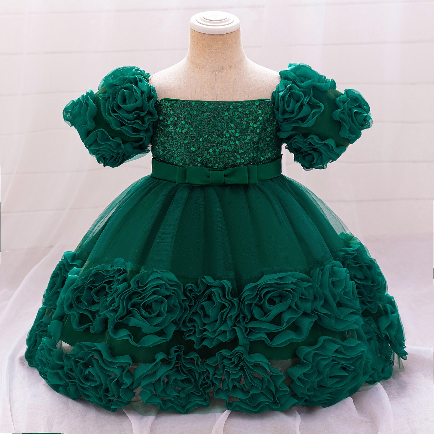 Rosette Ruffle Sequin Princess Dress