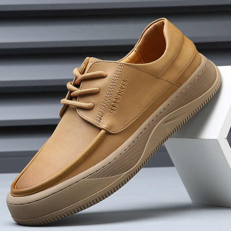 Men's Genuine Leather Breathable Thick Sole Casual Sneakers