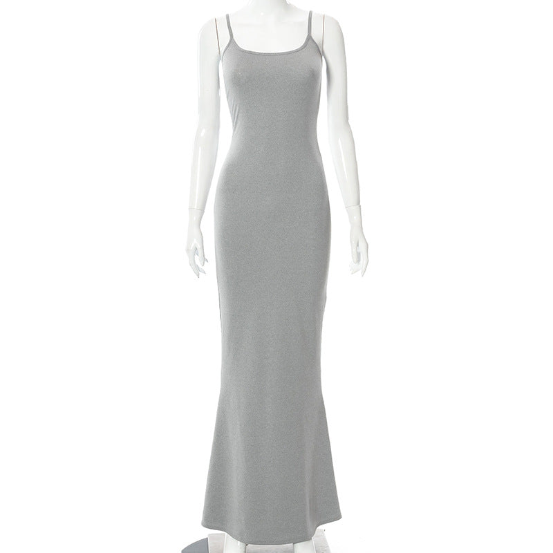Slim Fit Fishtail Dress with Suspenders