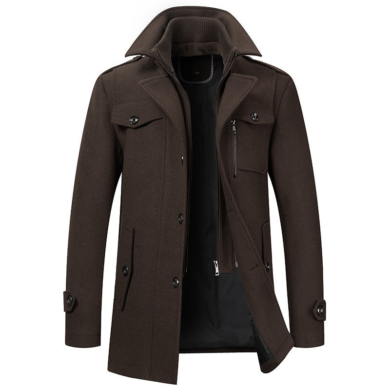 Men’s Double Collar Wool Blend Coat – Business Casual Winter Overcoat