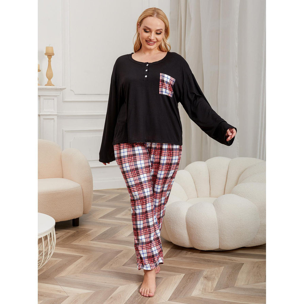Plus size pajamas women's long sleeve plaid