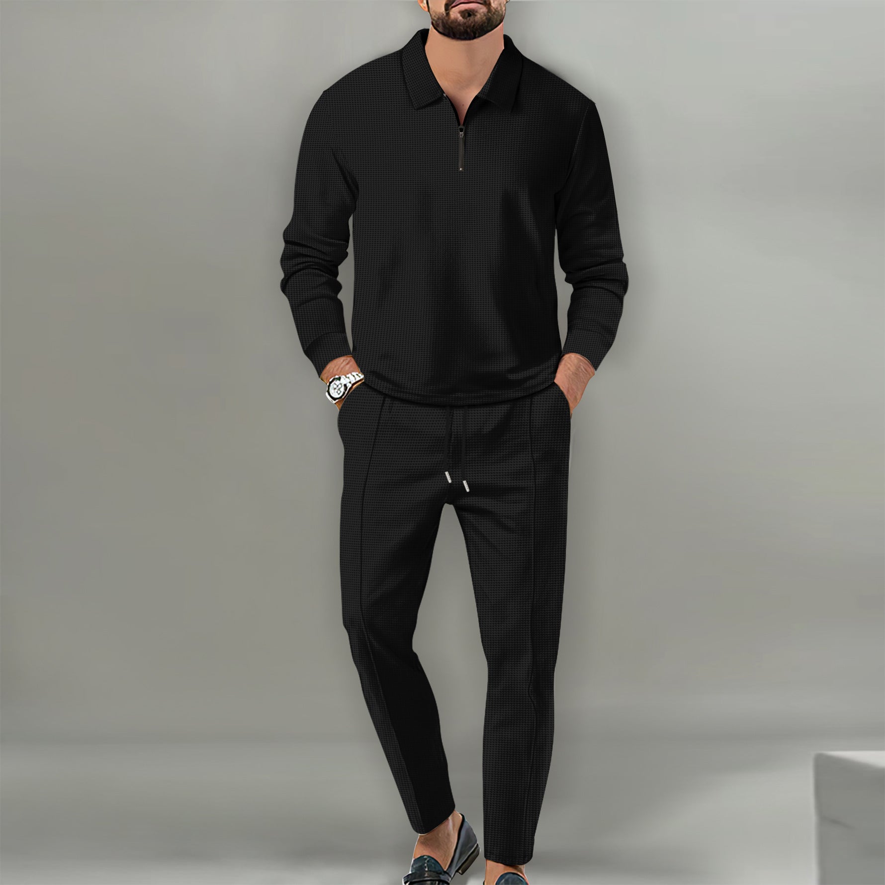 Men's 2024 Waffle Knit Zipper Athletic Set