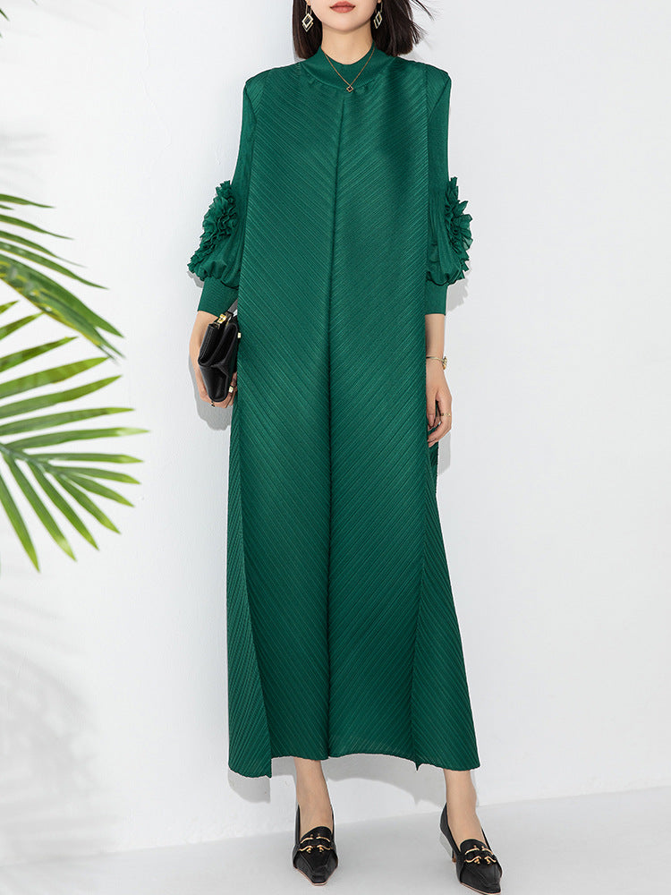 Womens Pleated Maxi Dress  Elegant Loose Fit