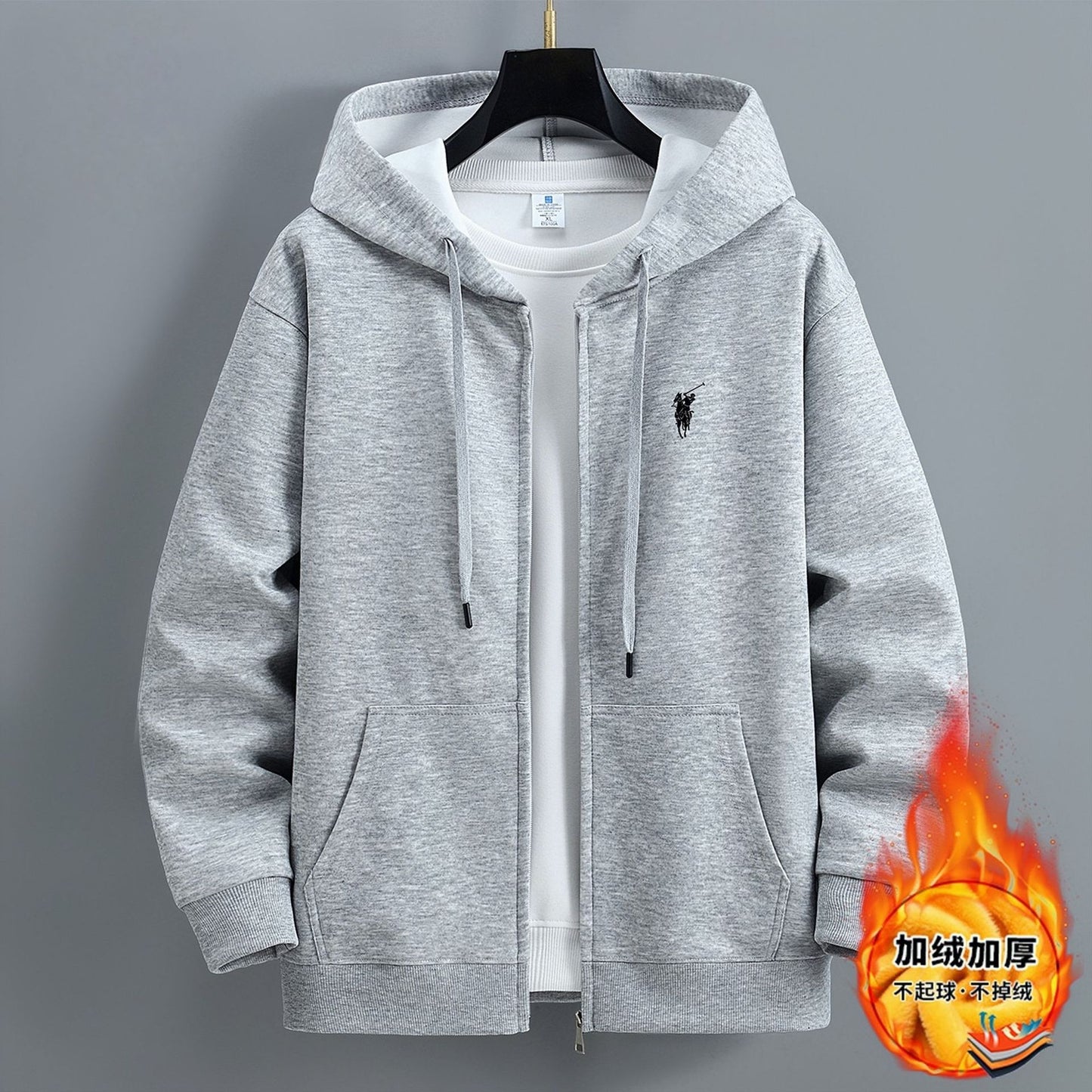 Mens Thick Cotton Fleece Zip-Up Hoodie