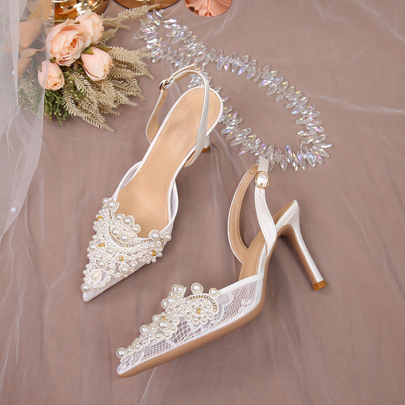 White Wedding Shoes, High Heels Pearl Women's Shoes