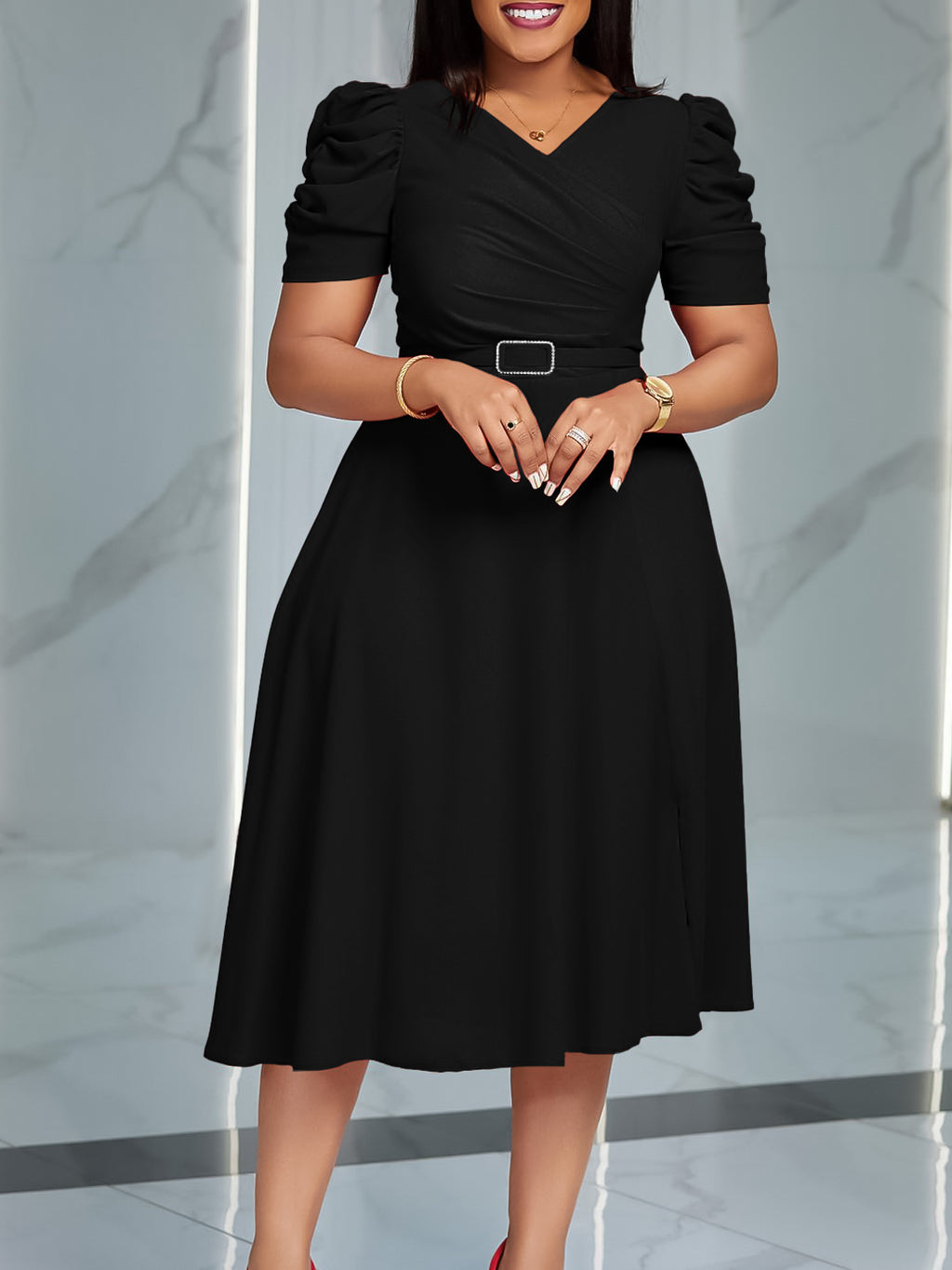 Womens Slim Fit V-Neck Summer Dress
