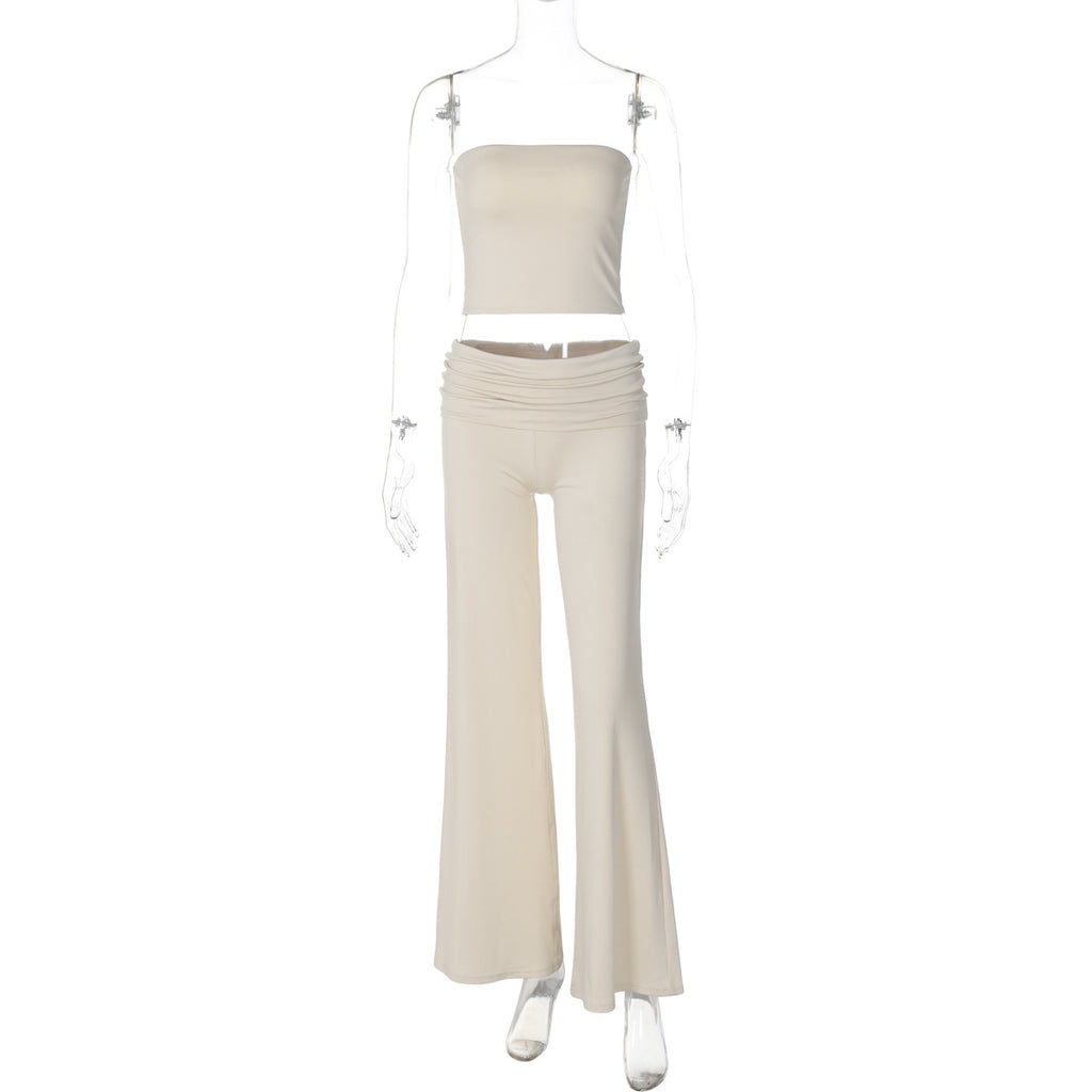 Solid Color Bandeau Top Bell Pants women's Slim Suit