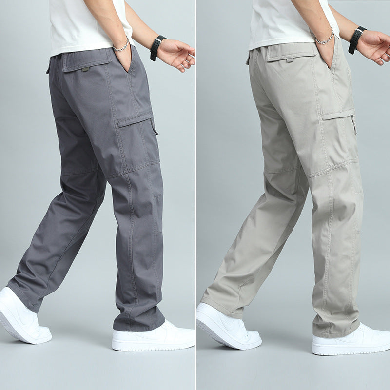 Men's Summer Thin Cotton Cargo Pants – Loose Fit Multi-Pocket Straight Casua