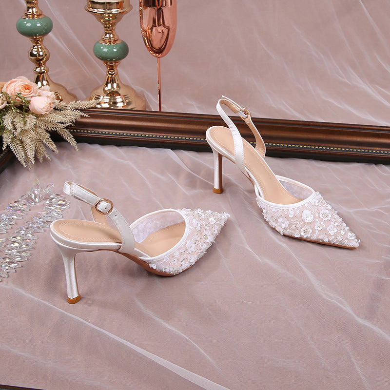 Summer Beads Strap Sandals Women's Wedding  High Heels