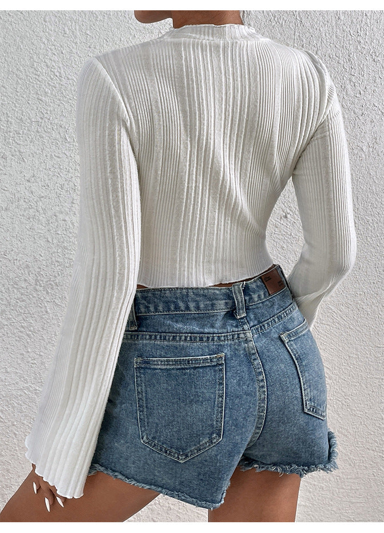 New sexy short long-sleeved tops women's slim sleeve shirts