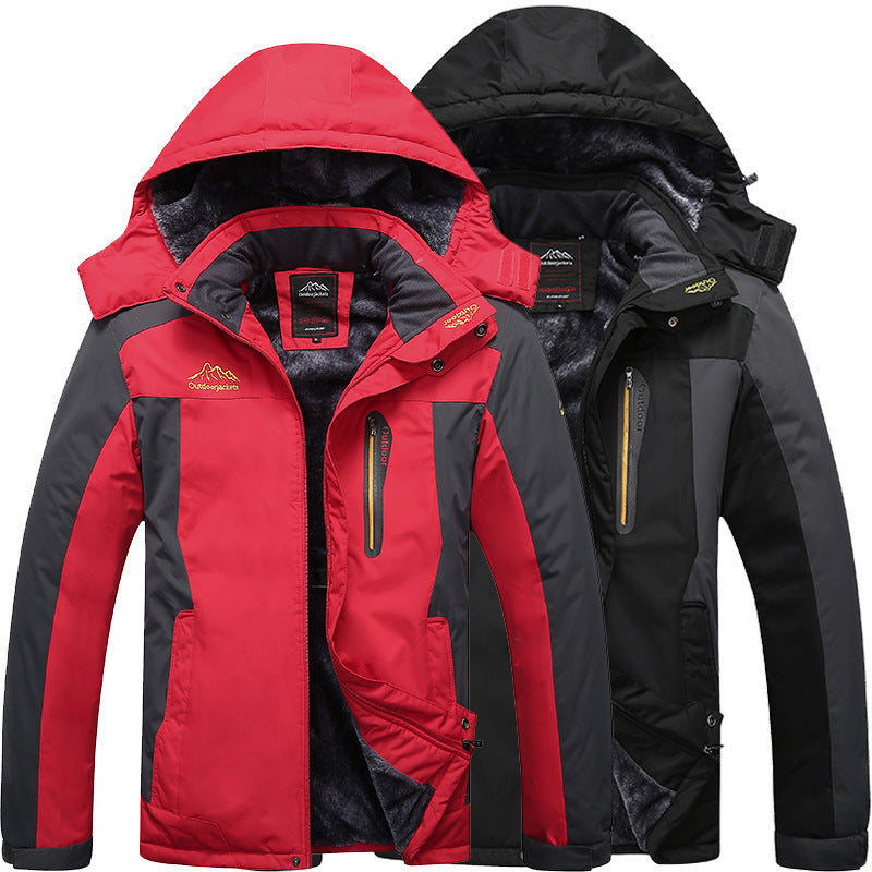 Mens Plus Size Outdoor Velvet Jacket  Thick Weatherproof Cotton Hiking Coat