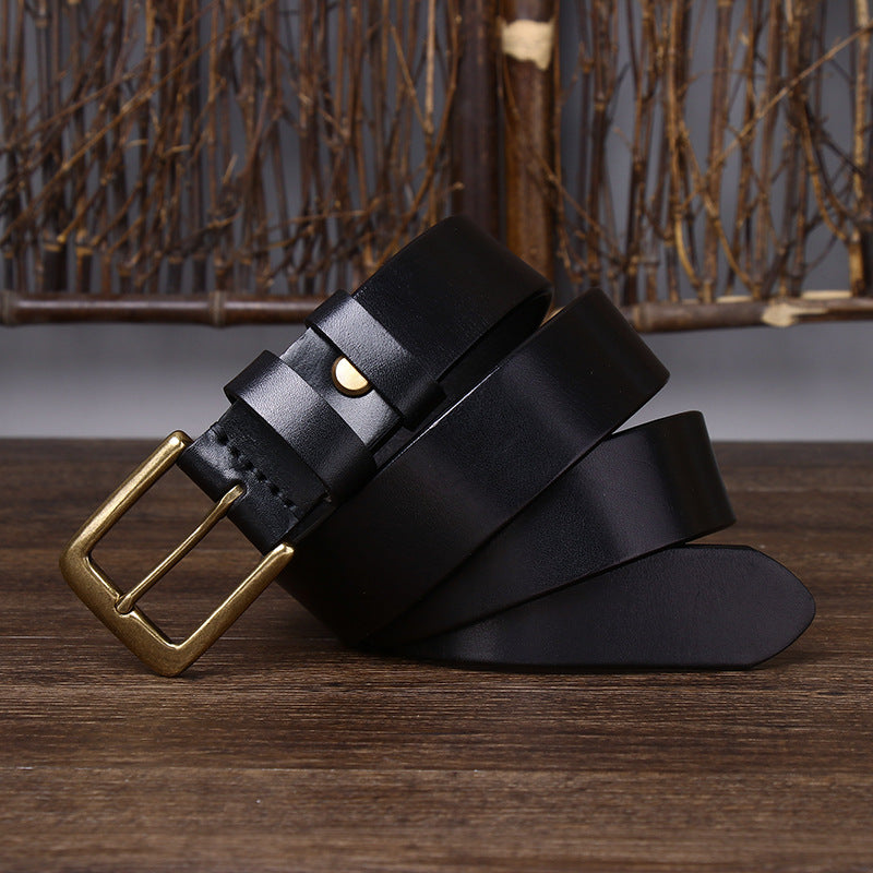 Men’s Genuine Leather Belt with 3.3 cm Pure Copper Pin Buckle