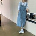 Women's Irregular Slit Denim Suspender Skirt  Summer Loose Long Slip Dress