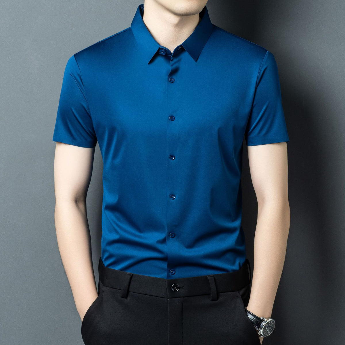 Mens Stretch Ice Silk Long-Sleeve Shirt