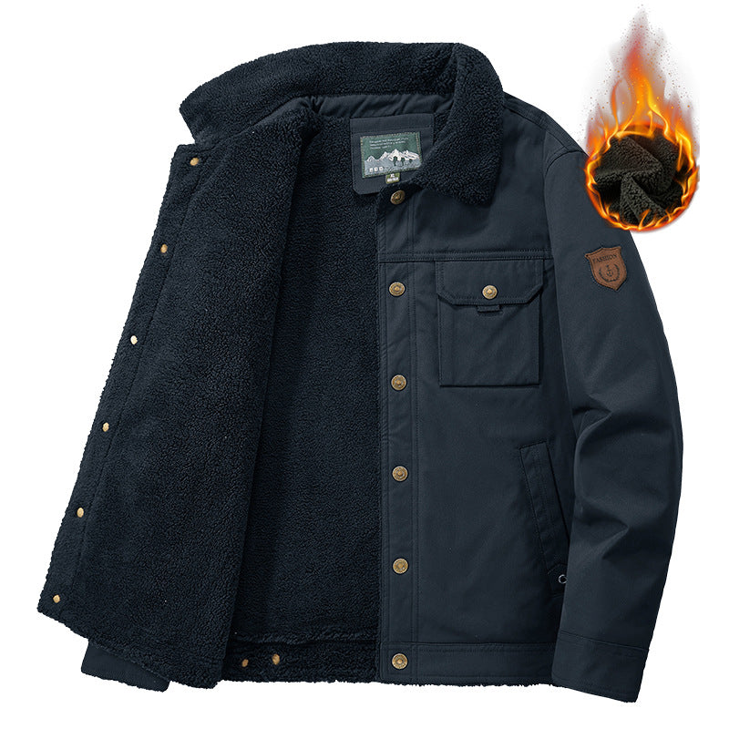 Mens Fall/Winter  Washed Cotton Fleece Lapel Jacket