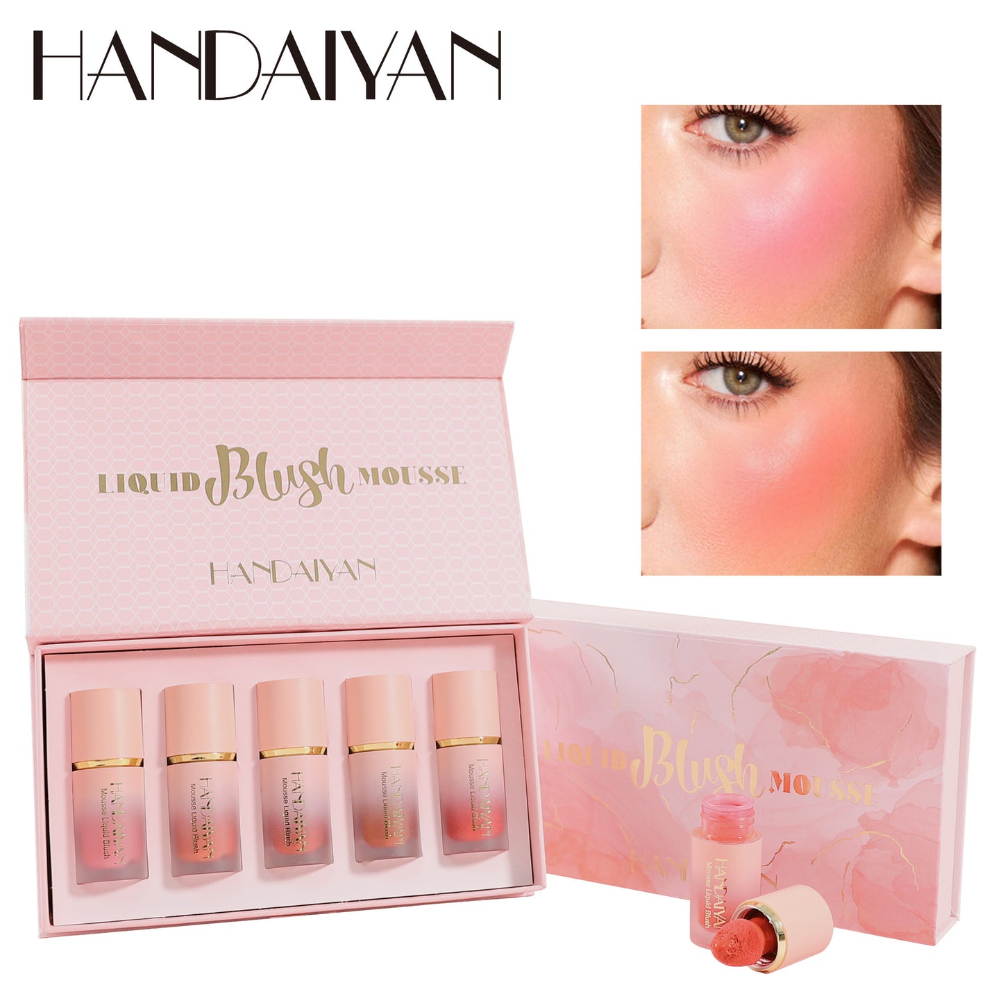 Liquid Blush Set of 5 Pack Handaiyan: Pearlescent Matte Liquid Blush Repair is easy to color