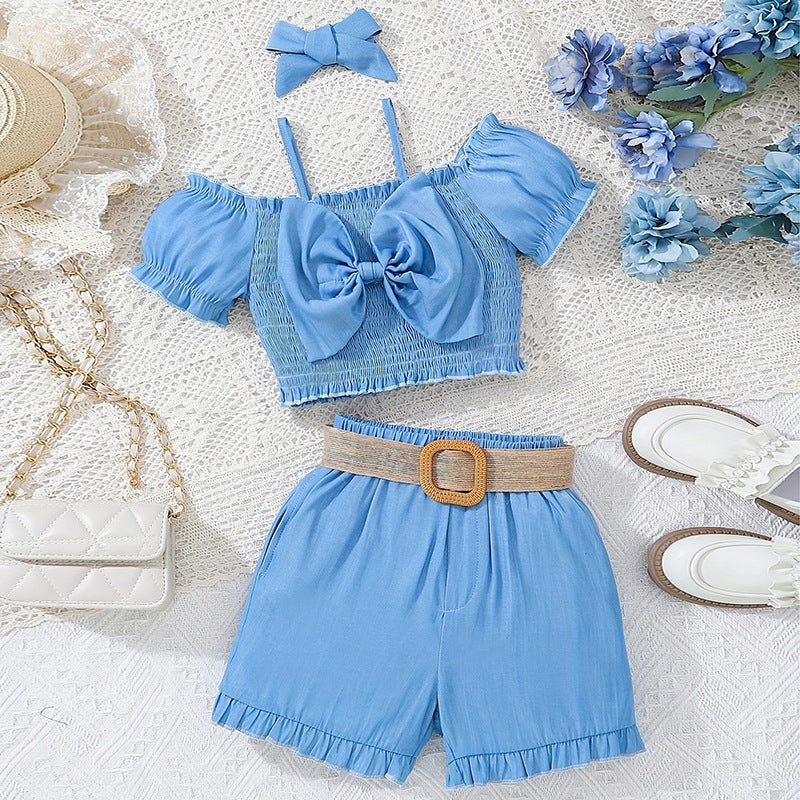 Blue Bow Shorts Outfit