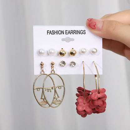 Set Pearl Crystal Stud Earrings