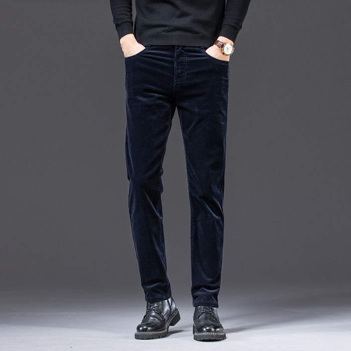 Men’s Corduroy Dad Slacks –  Autumn Loose Straight Striped Fleece Trousers