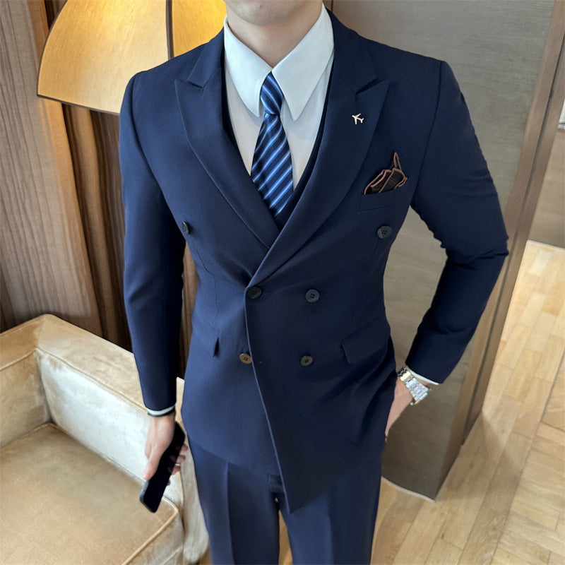 Luxury black double-breasted wedding suit