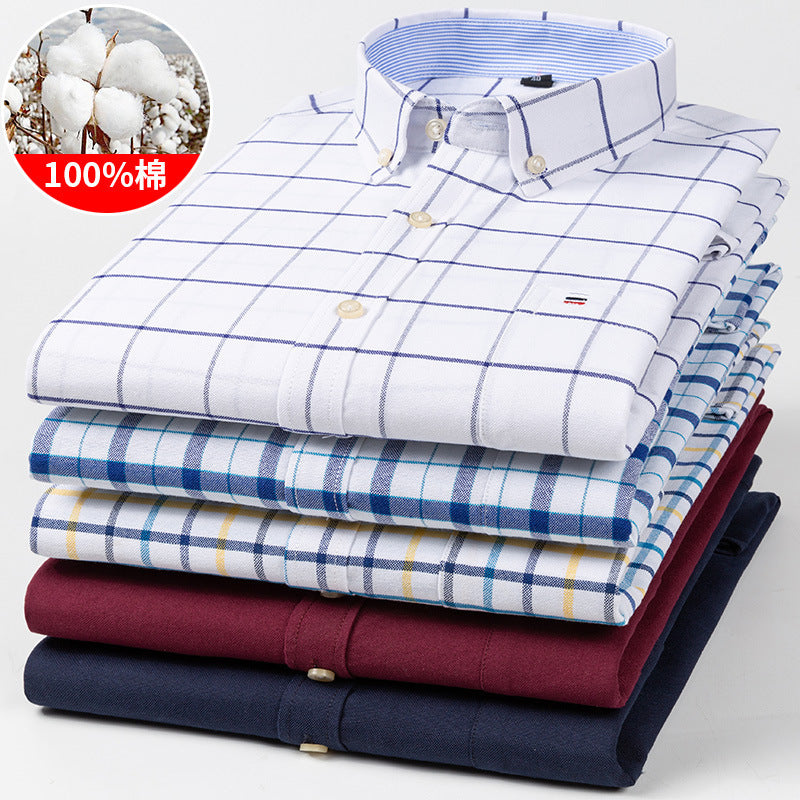 Plus Size Men's Plaid Cotton Oxford Shirt  Spring/Autumn Casual