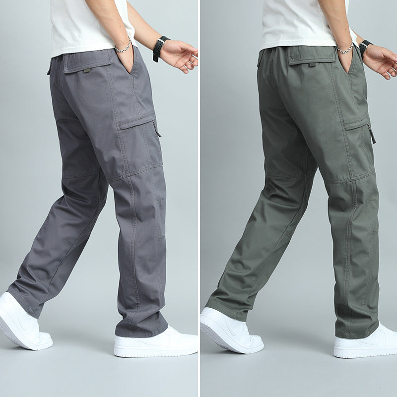 Men's Summer Thin Cotton Cargo Pants – Loose Fit Multi-Pocket Straight Casua